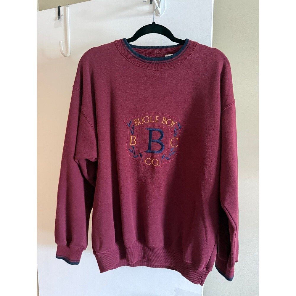 Vintage Bugle Boy Co. Burgundy Crewneck Sweatshirt Size L 90s